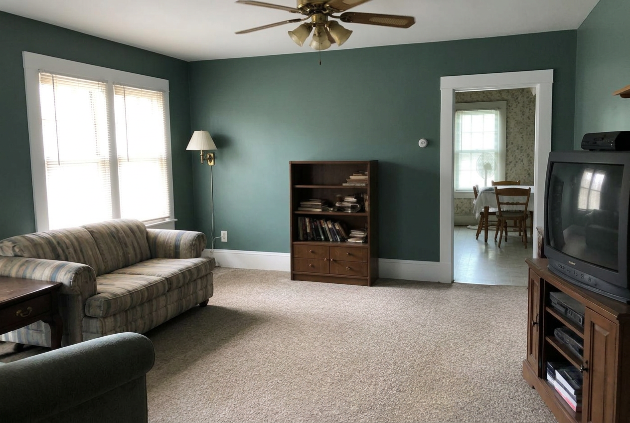 The same living room previewed in a new paint color